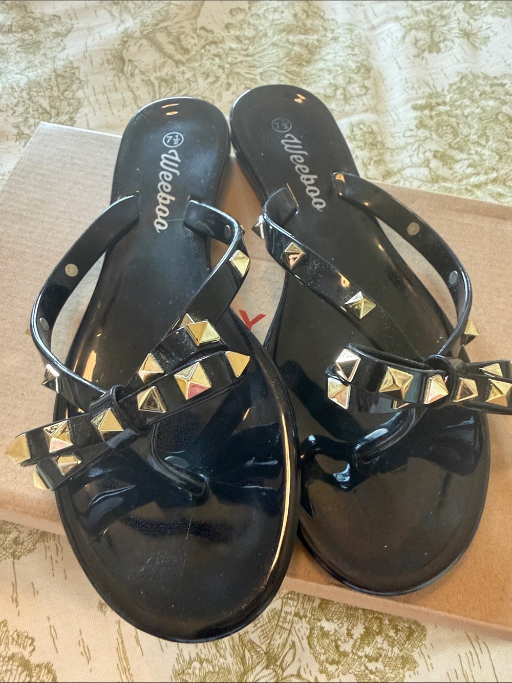 Weeboo Black Stud Pyramid-Accent Jelly Sandals